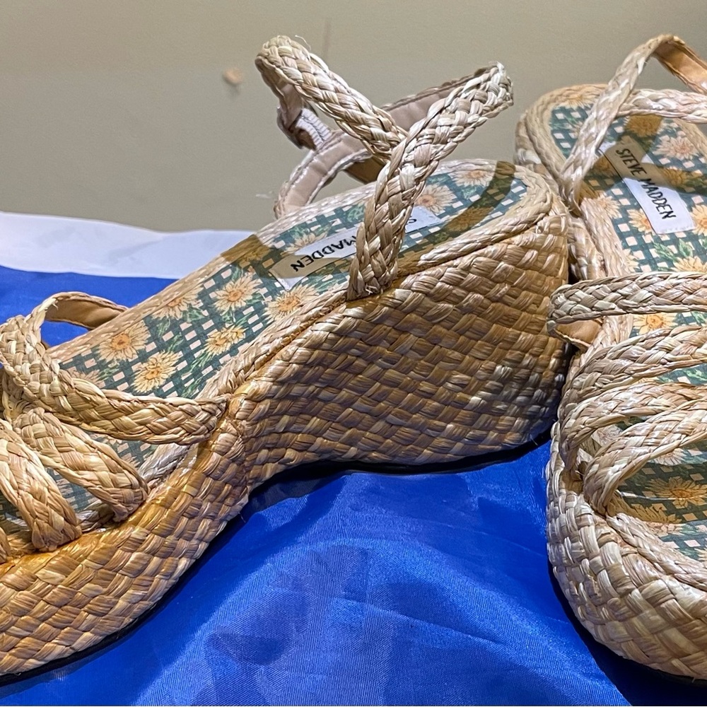 Steve Madden Vintage 90s Y2K Straw Raffia Chunky Platform Sandal - Picture 2 of 5